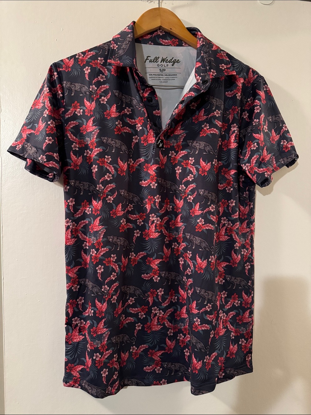 Men's Navy Polo with Red Floral Print